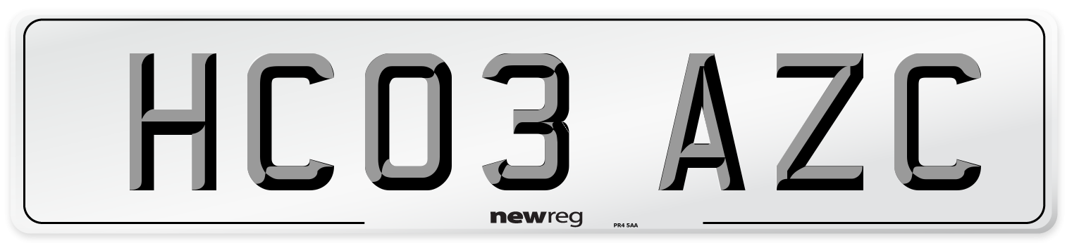 HC03 AZC Number Plate from New Reg